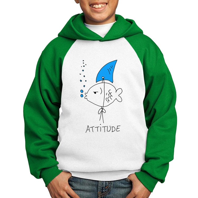 Moletom Infantil Atitude Peixe Tubarão - Branco/Verde