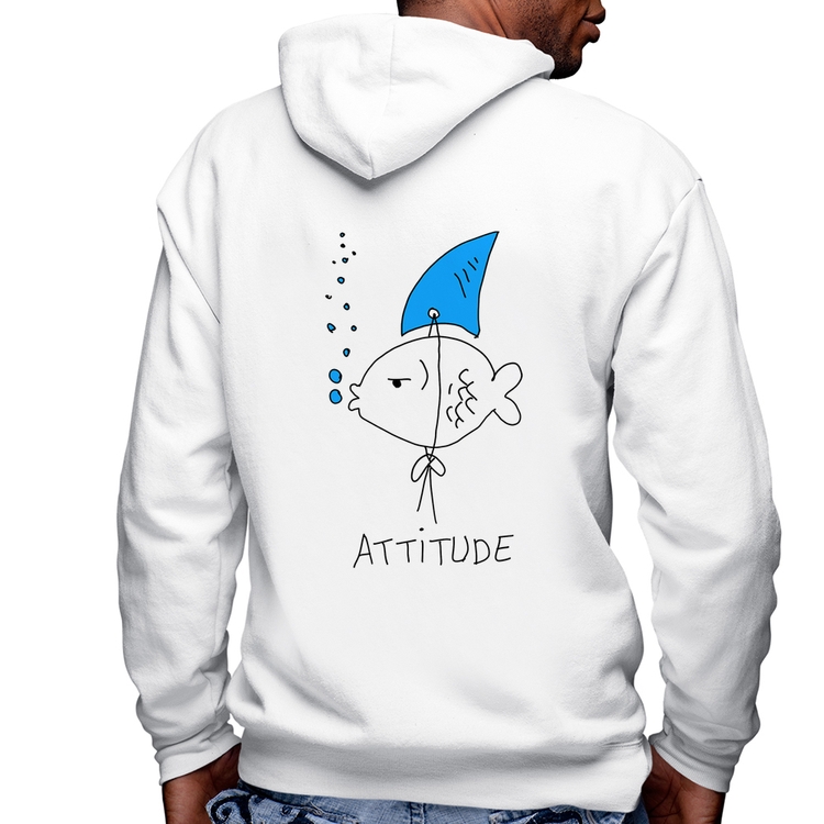 Blusa Moletom Atitude Peixe Tubarão Masculina com Capuz e Zíper - Branca