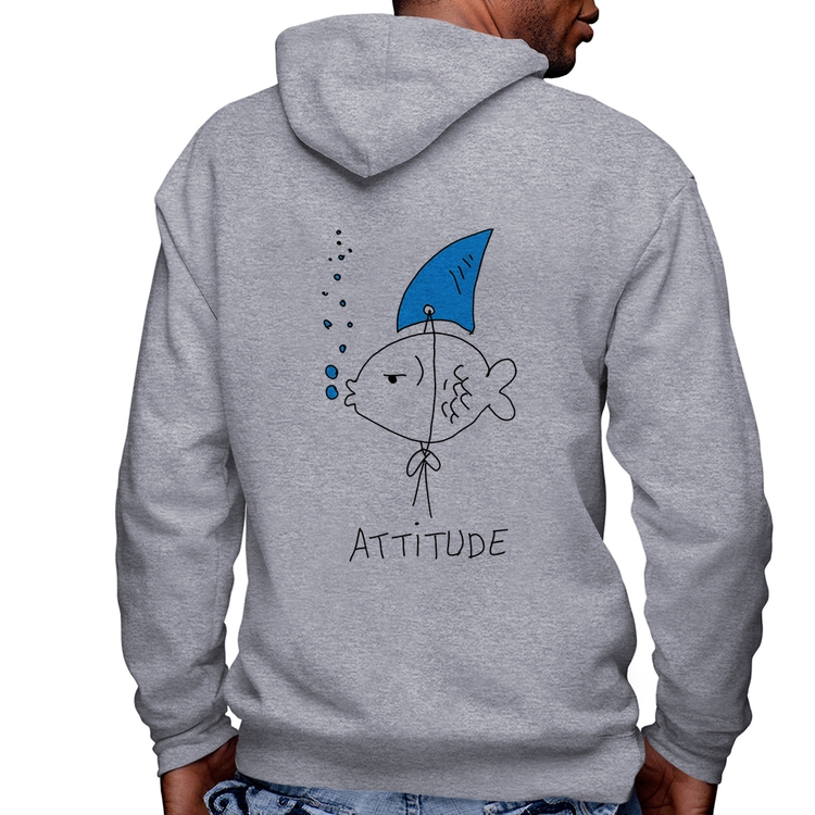Blusa Moletom Atitude Peixe Tubarão Masculina com Capuz e Zíper - Mescla