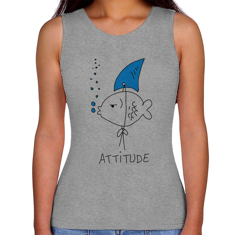 Regata Feminina Atitude Peixe Tubarão - Cinza
