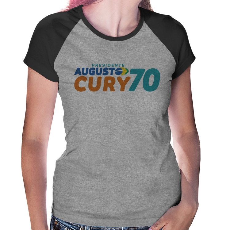 Baby Look Raglan Augusto Cury 70 Avante - Cinza/Preto
