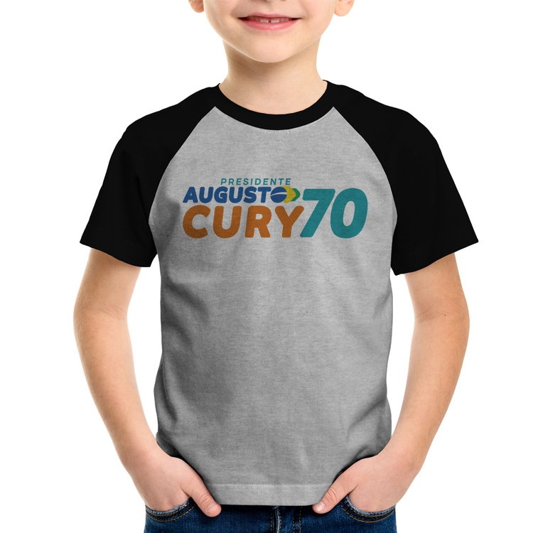 Camiseta Raglan Infantil Augusto Cury 70 Avante - Cinza/Preto