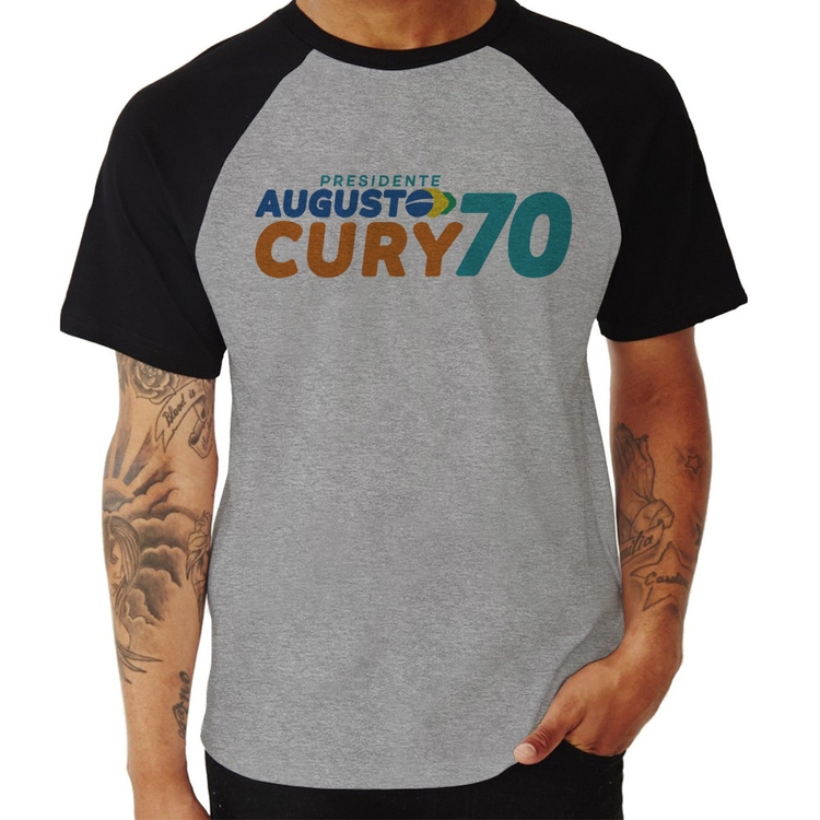 Camiseta Raglan Augusto Cury 70 Avante - Cinza/Preto
