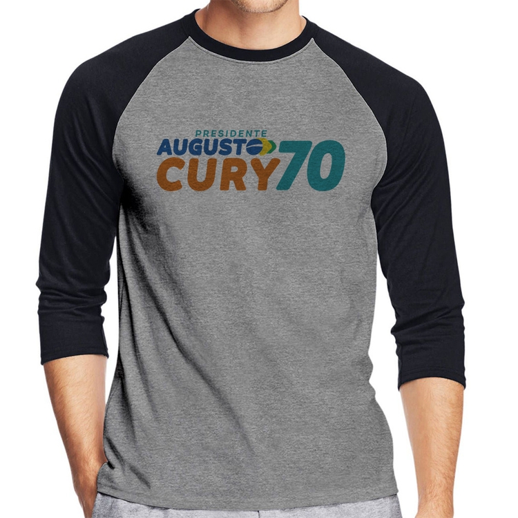 Camiseta Raglan Augusto Cury 70 Avante Manga 3/4 - Cinza/Preto