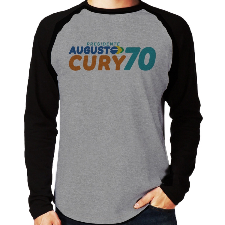 Camiseta Raglan Augusto Cury 70 Avante Manga Longa - Cinza/Preto