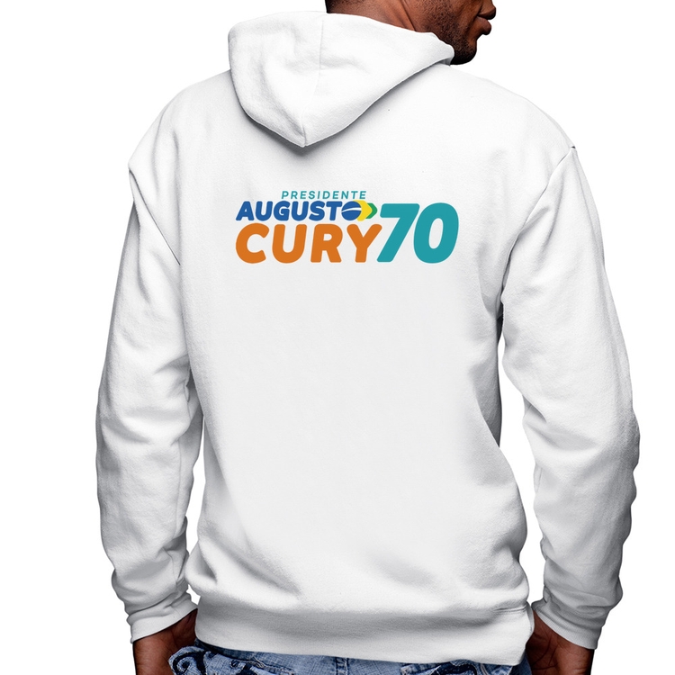 Blusa Moletom Augusto Cury 70 Avante Masculina com Capuz e Zíper - Branca