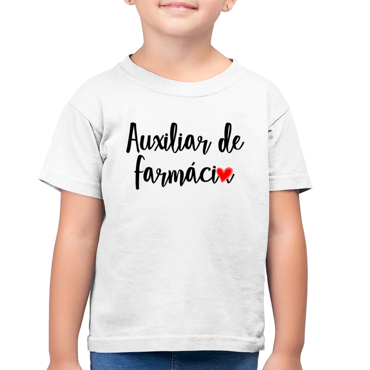Camiseta Algodão Infantil Auxiliar de Farmácia por Amor - Branca