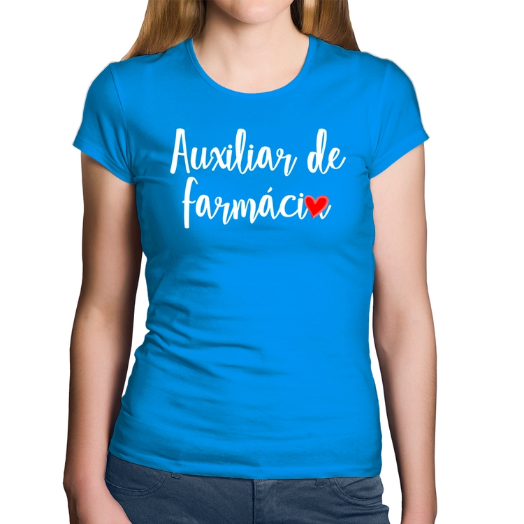 Baby Look Algodão Auxiliar de Farmácia por Amor - Azul