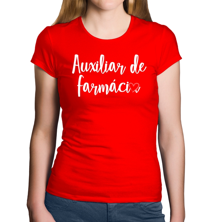 Baby Look Algodão Auxiliar de Farmácia por Amor - Vermelha