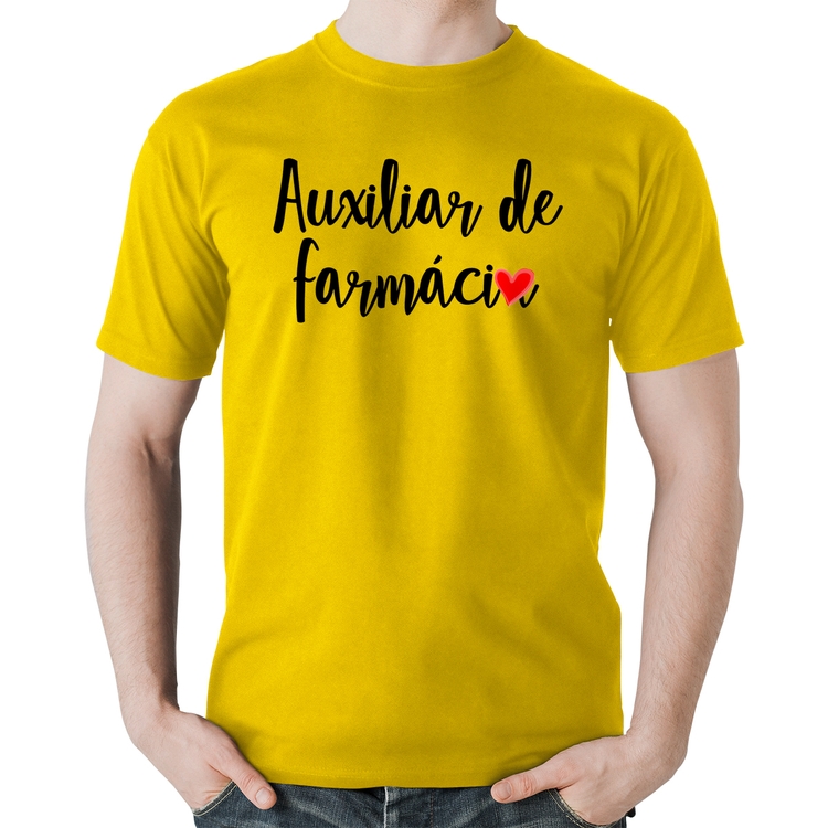 Camiseta Algodão Auxiliar de Farmácia por Amor - Amarela