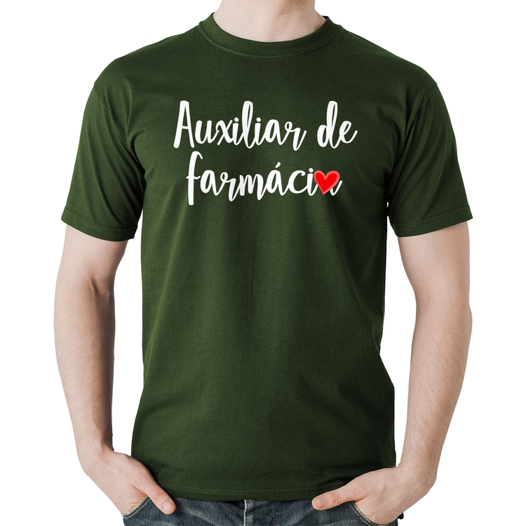 Camiseta Algodão Auxiliar de Farmácia por Amor - Musgo