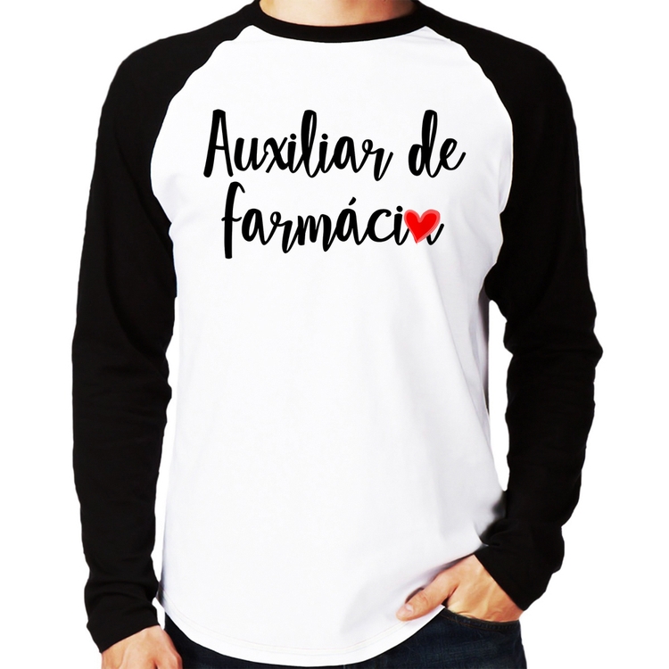 Camiseta Raglan Auxiliar de Farmácia por Amor Manga Longa