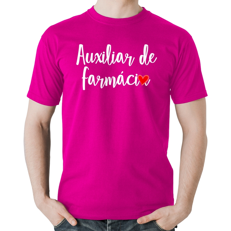 Camiseta Algodão Auxiliar de Farmácia por Amor - Rosa