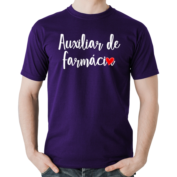 Camiseta Algodão Auxiliar de Farmácia por Amor - Roxa