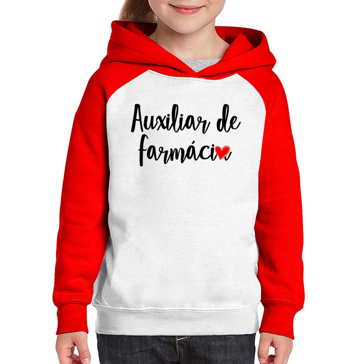 Moletom Infantil Auxiliar de Farmácia por Amor - Branco/Vermelho