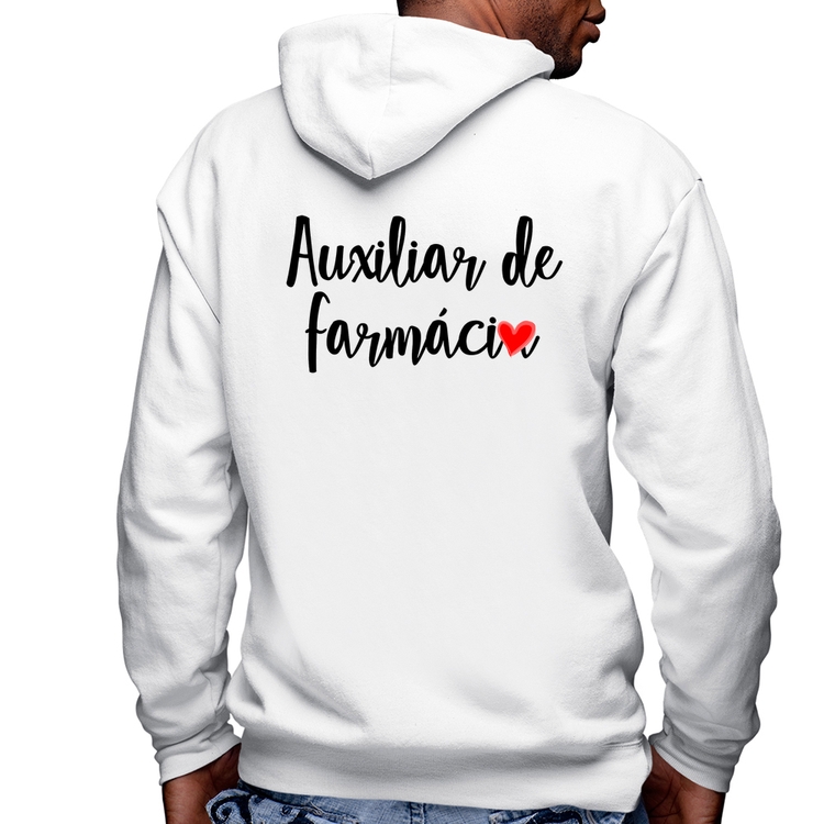 Blusa Moletom Auxiliar de Farmácia por Amor Masculina com Capuz e Zíper - Branca