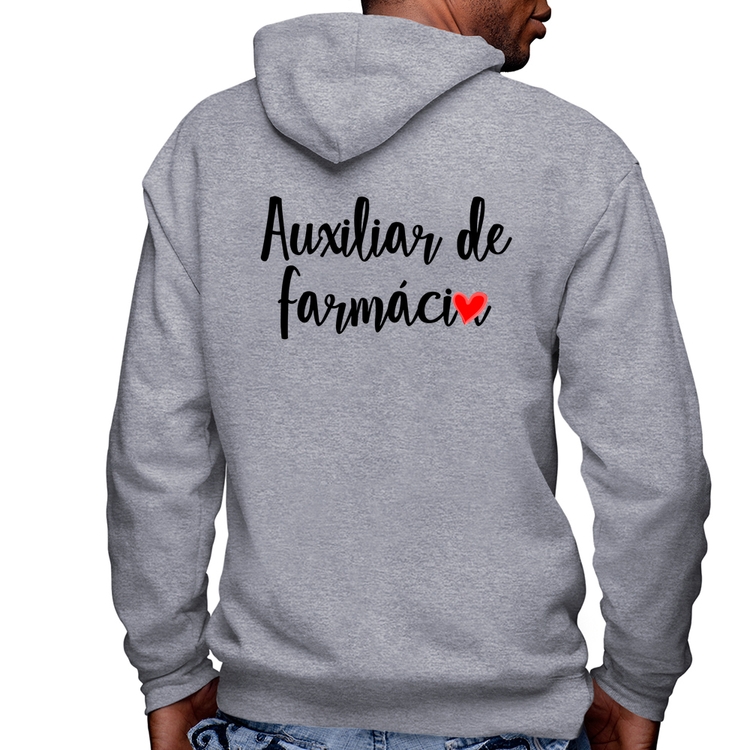 Blusa Moletom Auxiliar de Farmácia por Amor Masculina com Capuz e Zíper - Mescla