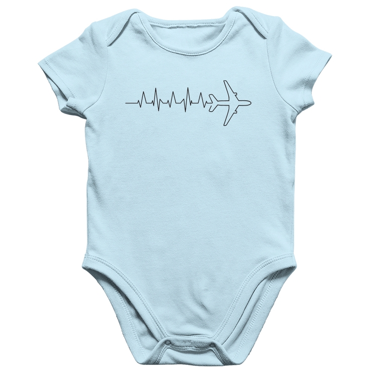 Body Bebê Algodão Avião Batimentos Cardíacos - Azul Bebê