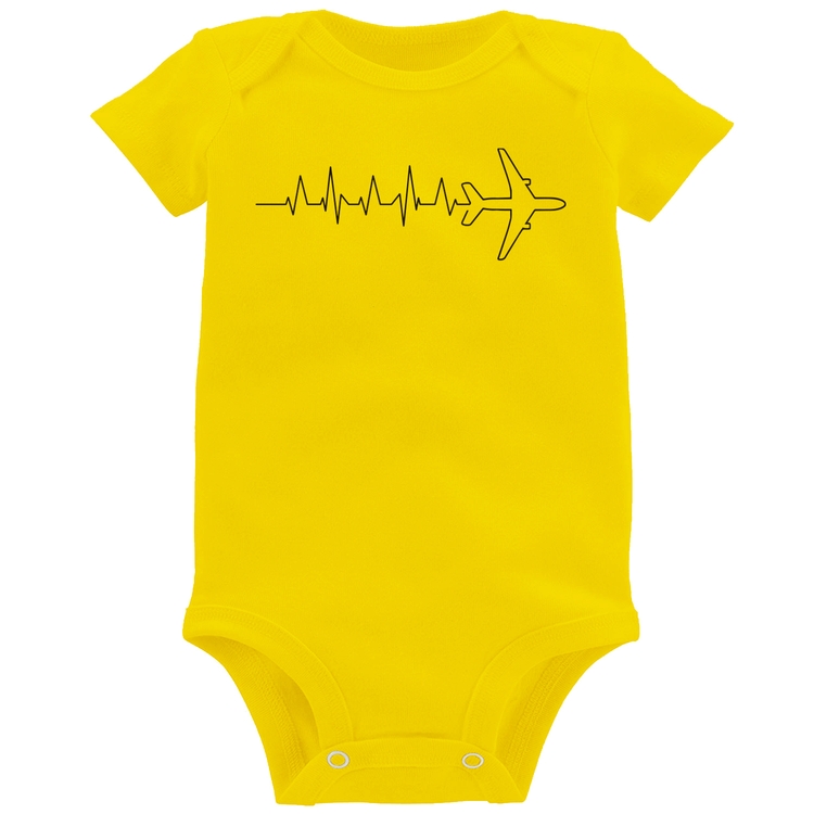 Body Bebê Avião Batimentos Cardíacos - Amarelo