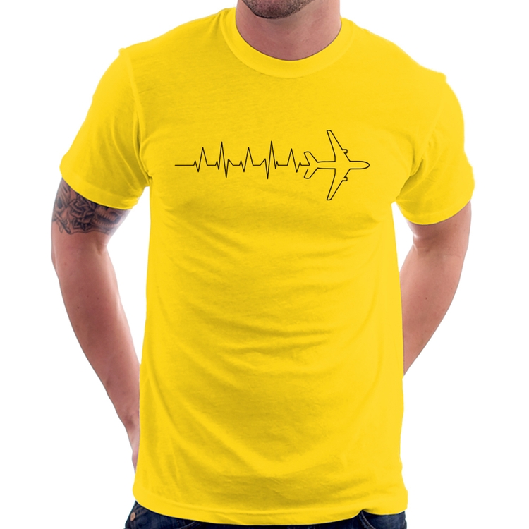 Camiseta Avião Batimentos Cardíacos - Amarela