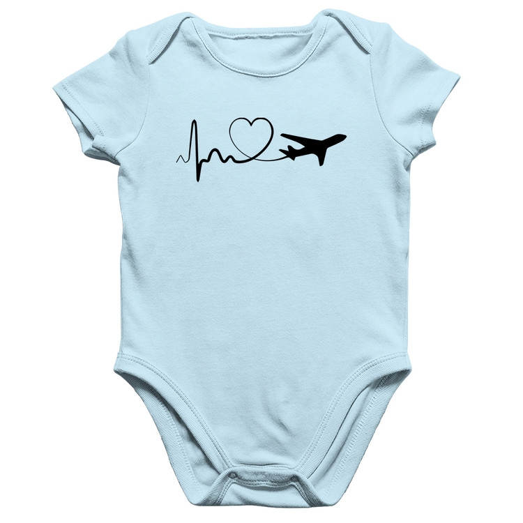 Body Bebê Algodão Avião Batimentos Cardíacos Coração - Azul Bebê