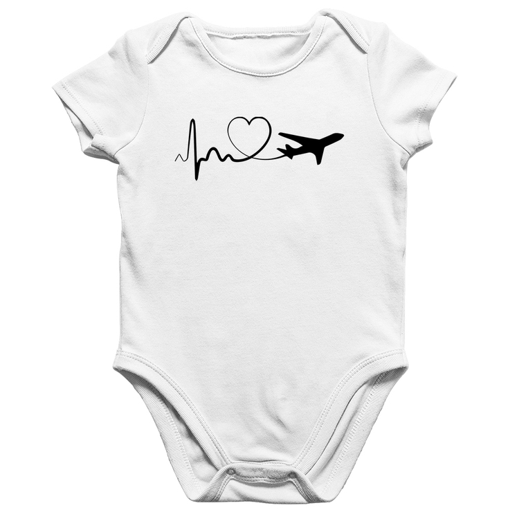 Body Bebê Algodão Avião Batimentos Cardíacos Coração - Branco