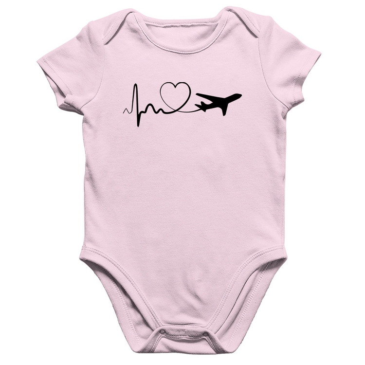Body Bebê Algodão Avião Batimentos Cardíacos Coração - Rosa Bebê
