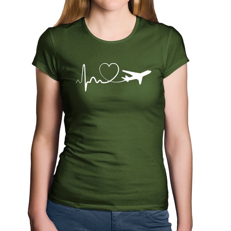 Baby Look Algodão Avião Batimentos Cardíacos Coração - Musgo