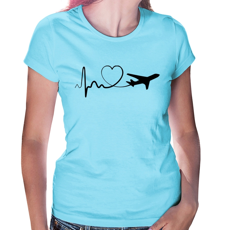 Baby Look Avião Batimentos Cardíacos Coração - Azul Bebê