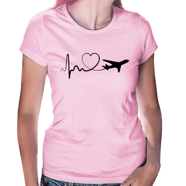 Baby Look Avião Batimentos Cardíacos Coração - Rosa Bebê