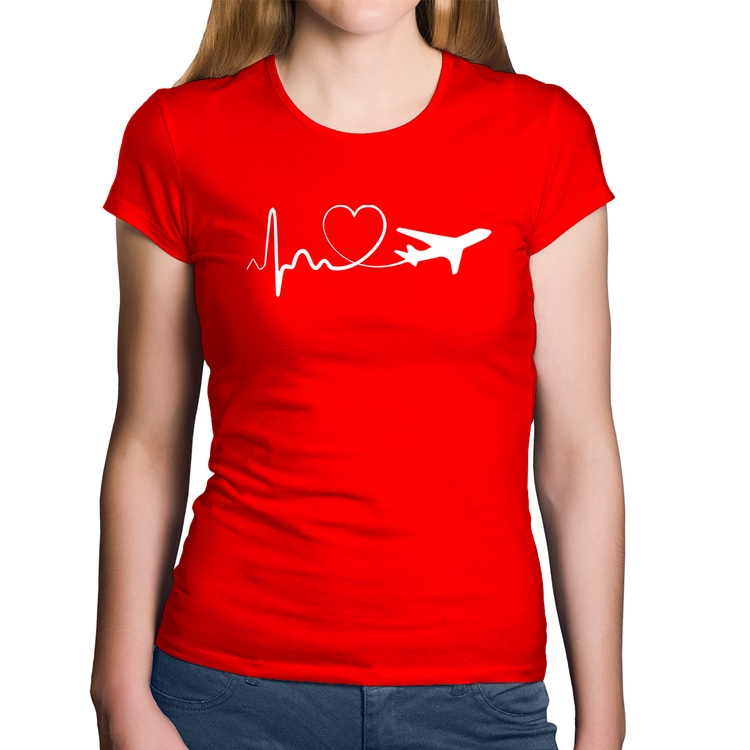 Baby Look Algodão Avião Batimentos Cardíacos Coração - Vermelha