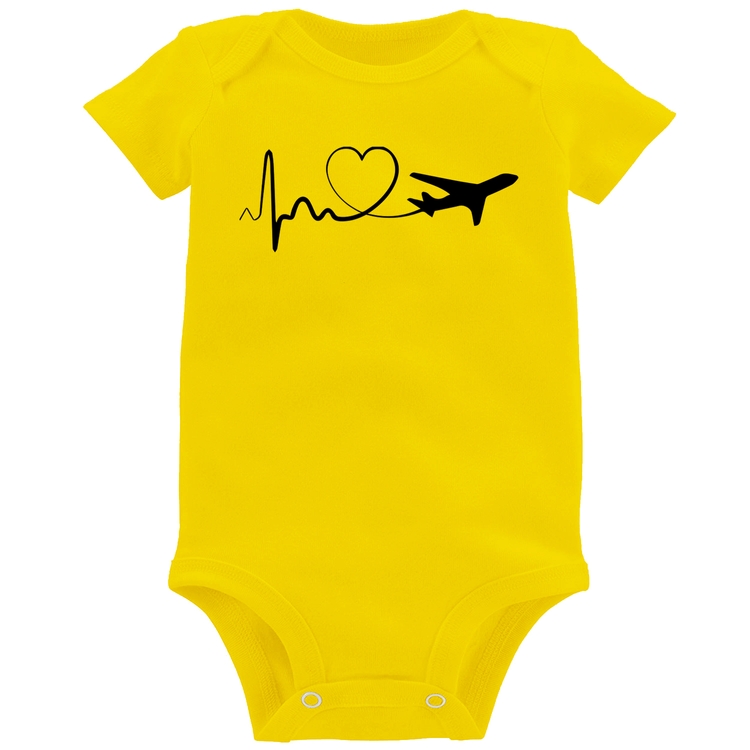 Body Bebê Avião Batimentos Cardíacos Coração - Amarelo