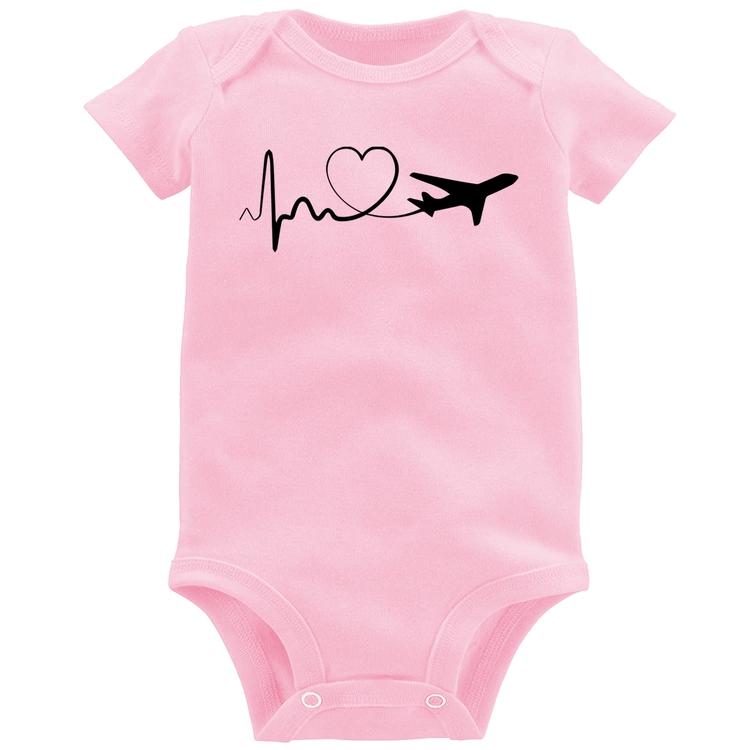 Body Bebê Avião Batimentos Cardíacos Coração - Rosa Bebê
