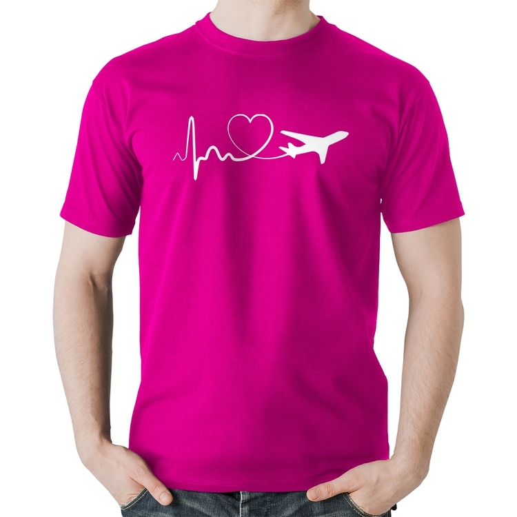 Camiseta Algodão Avião Batimentos Cardíacos Coração - Rosa