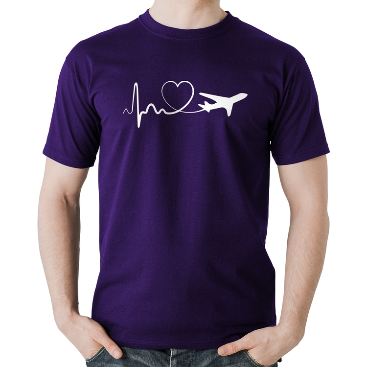 Camiseta Algodão Avião Batimentos Cardíacos Coração - Roxa
