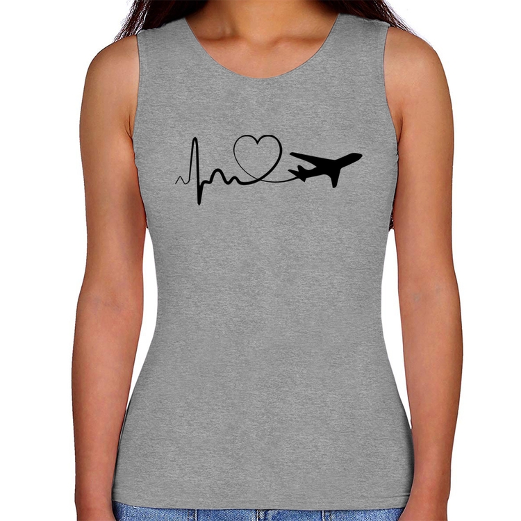 Regata Feminina Avião Batimentos Cardíacos Coração - Cinza