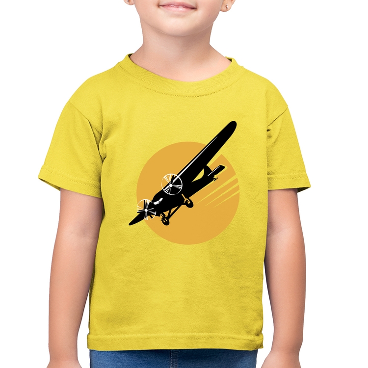 Camiseta Algodão Infantil Avião Bimotor - Amarelo Canário