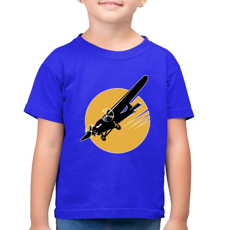 Camiseta Algodão Infantil Avião Bimotor - Azul Royal