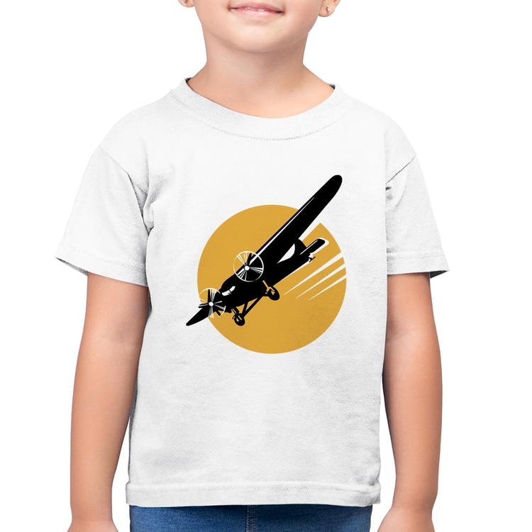 Camiseta Algodão Infantil Avião Bimotor - Branca