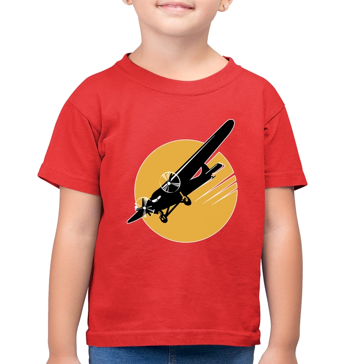 Camiseta Algodão Infantil Avião Bimotor - Vermelha