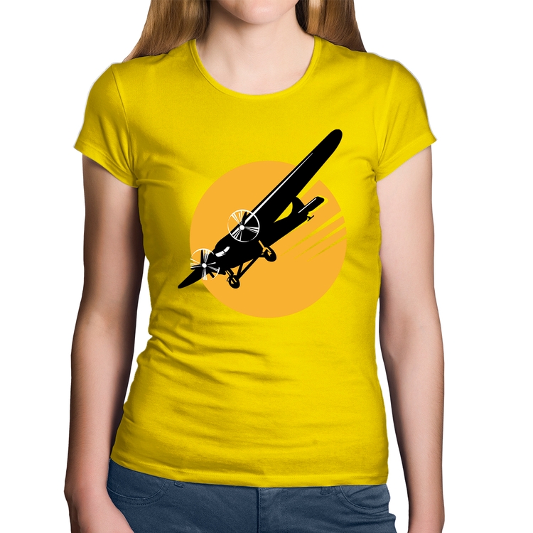 Baby Look Algodão Avião Bimotor - Amarela