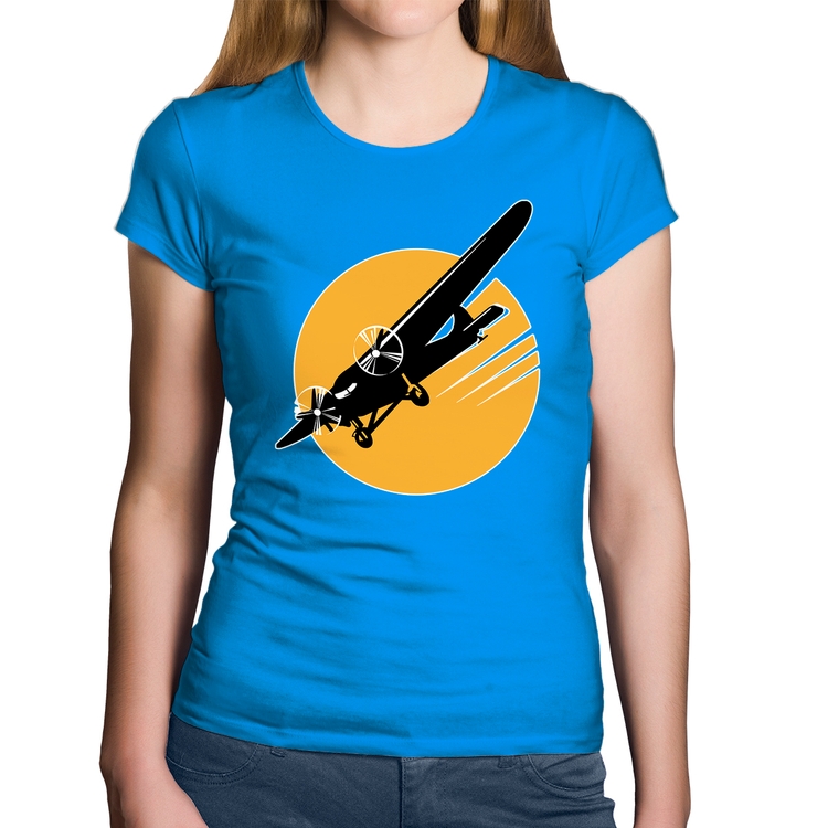 Baby Look Algodão Avião Bimotor - Azul