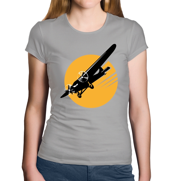 Baby Look Algodão Avião Bimotor - Cinza