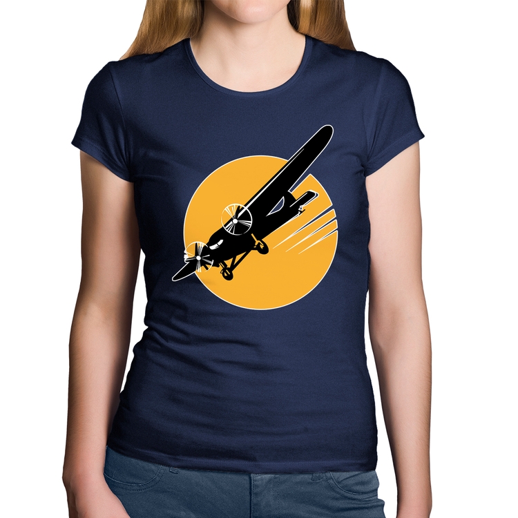 Baby Look Algodão Avião Bimotor - Marinho