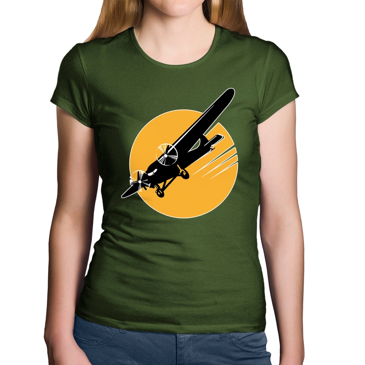 Baby Look Algodão Avião Bimotor - Musgo