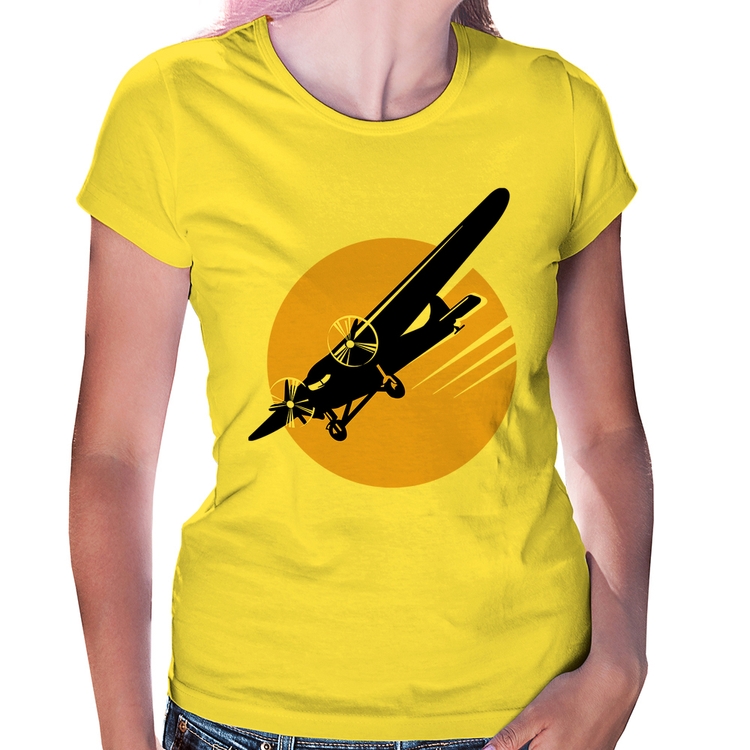 Baby Look Avião Bimotor - Amarela