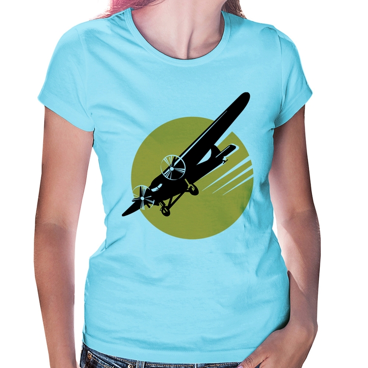 Baby Look Avião Bimotor - Azul Bebê