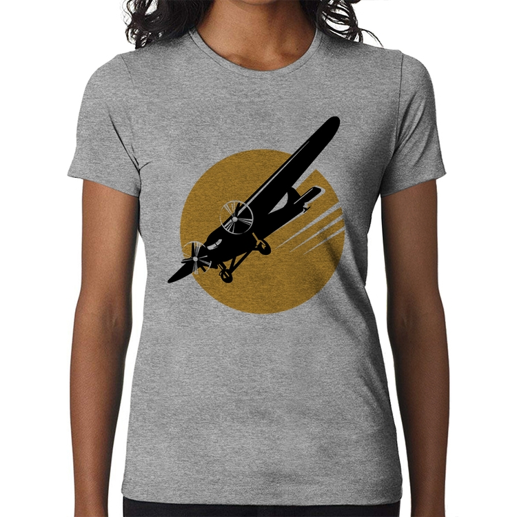 Baby Look Avião Bimotor - Cinza