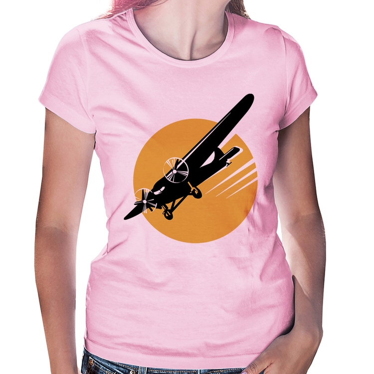 Baby Look Avião Bimotor - Rosa Bebê