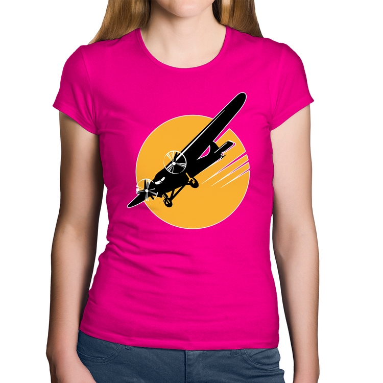 Baby Look Algodão Avião Bimotor - Rosa